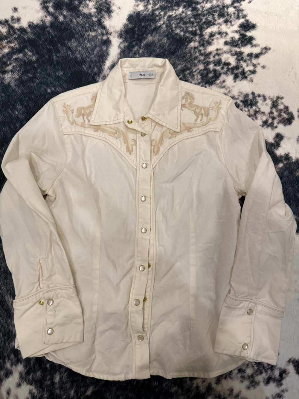 MNG Women’s Western Horse Pearl Snap Button Down Shirt
